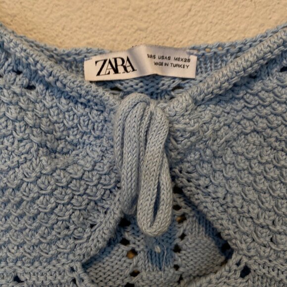 ZARA Blue Knit Tie Front Cami Top Size Small‎ Boho Summer Style - Picture 3 of 4